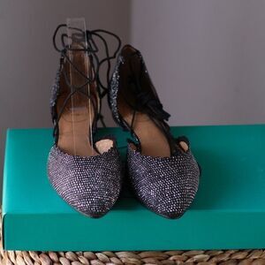 JACK ROGERS Camille Black Glitter Lace Up Flats 6